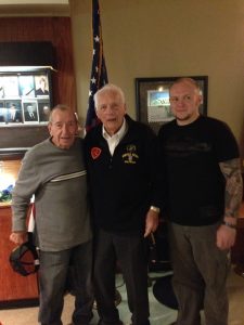 The two WWII veterans we met posing with my boyfriend. 